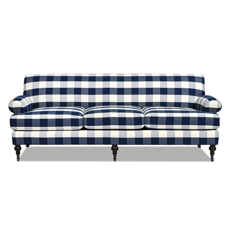 Pemberly Row Contemporary 3-Cushion Tight Back Sofa in Blue Lattice