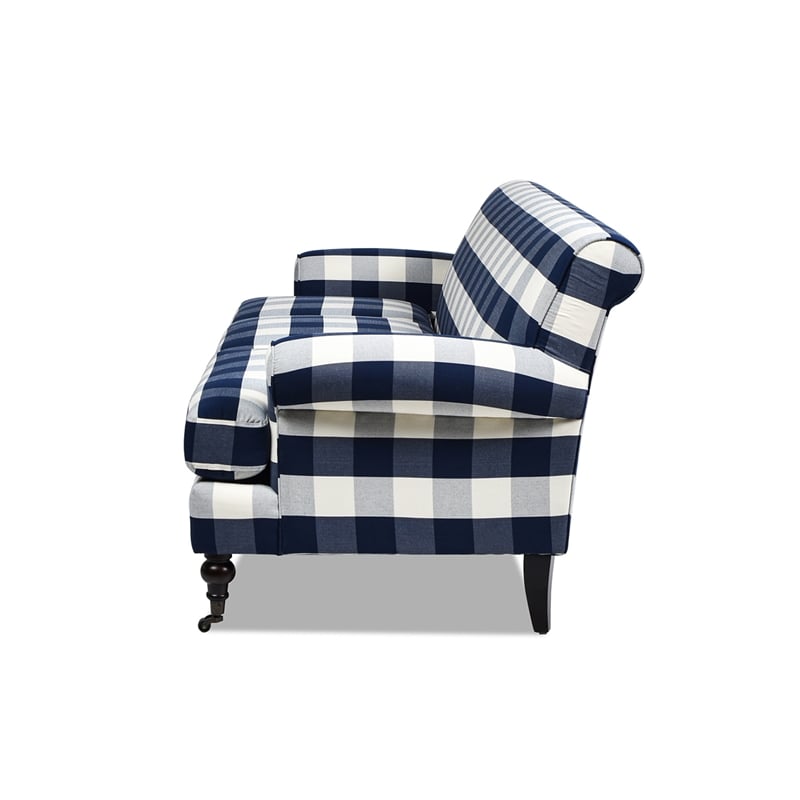 Pemberly Row Contemporary 3-Cushion Tight Back Sofa in Blue Lattice