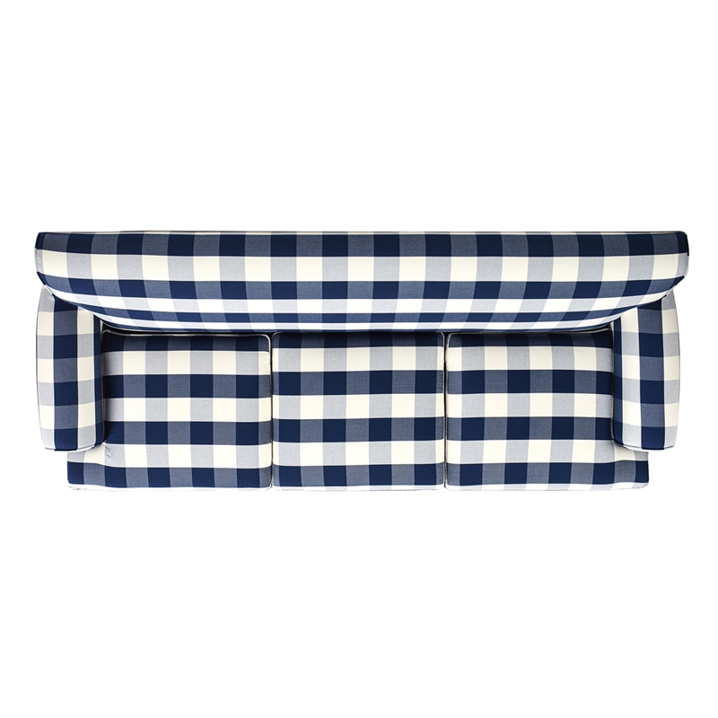 Pemberly Row Contemporary 3-Cushion Tight Back Sofa in Blue Lattice