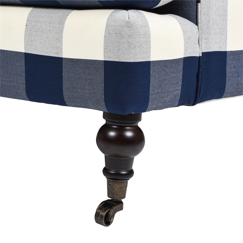Pemberly Row Contemporary 3-Cushion Tight Back Sofa in Blue Lattice