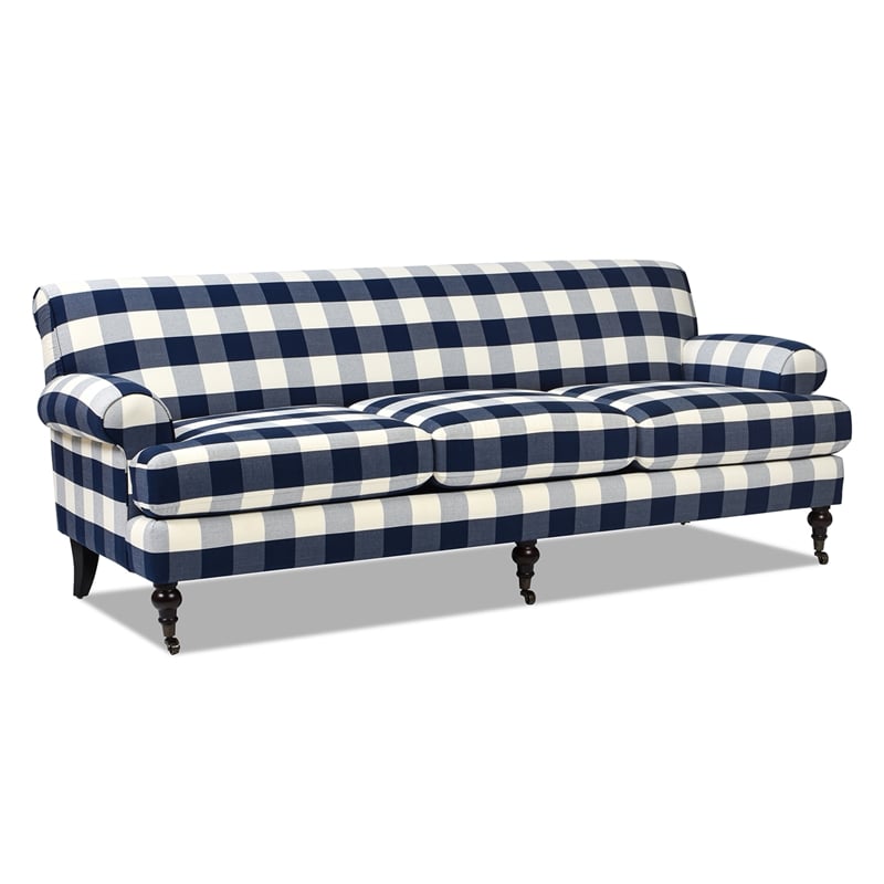 Pemberly Row Contemporary 3-Cushion Tight Back Sofa in Blue Lattice