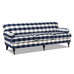 Pemberly Row Contemporary 3-Cushion Tight Back Sofa in Blue Lattice