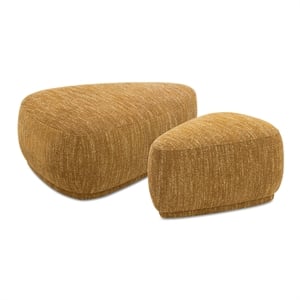 Pemberly Row 44&quot and 26&quot Rounded Triangle Cocktail Ottoman Set in Mustard Yellow
