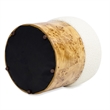 Pemberly Row Round Burl Wood Upholstered Ottoman in Ivory White Boucle