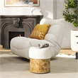 Pemberly Row Round Burl Wood Upholstered Ottoman in Ivory White Boucle