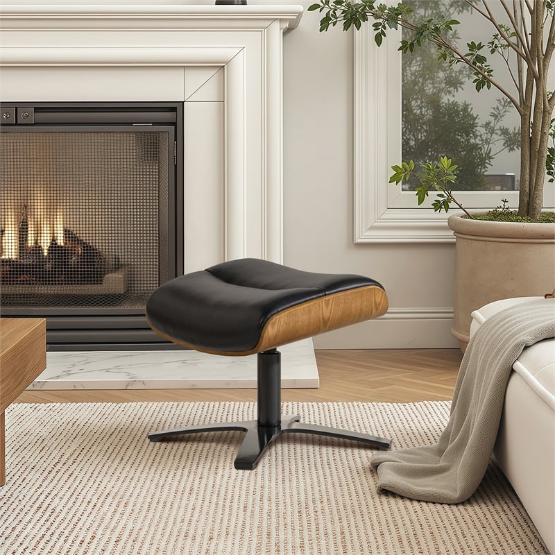 Pemberly Row Contemporary Genuine Leather Footstool Ottoman in Dark Grey