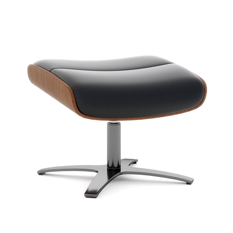 Pemberly Row Contemporary Genuine Leather Footstool Ottoman in Dark Grey