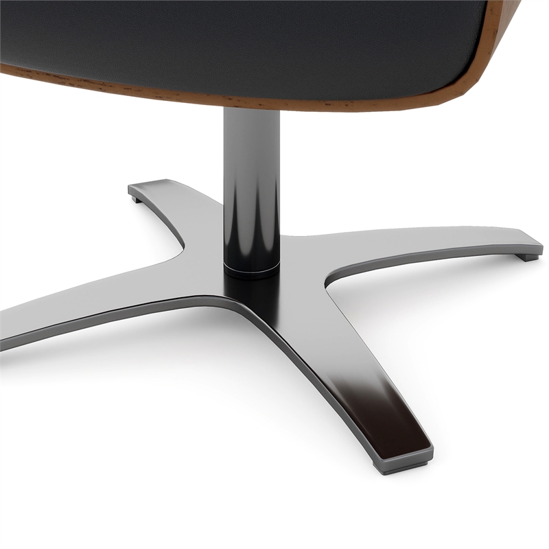 Pemberly Row Contemporary Genuine Leather Footstool Ottoman in Dark Grey