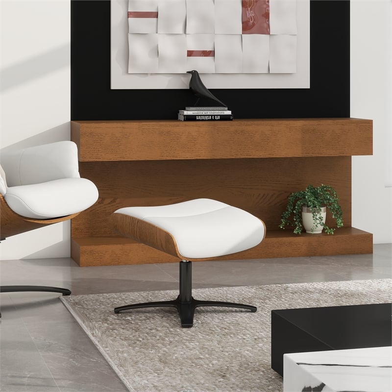 Pemberly Row Contemporary Genuine Leather Footstool Ottoman in White