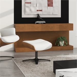 Pemberly Row Contemporary Genuine Leather Footstool Ottoman in White