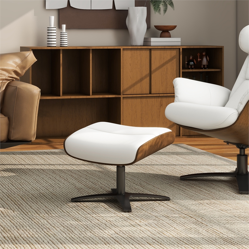 Pemberly Row Contemporary Genuine Leather Footstool Ottoman in White