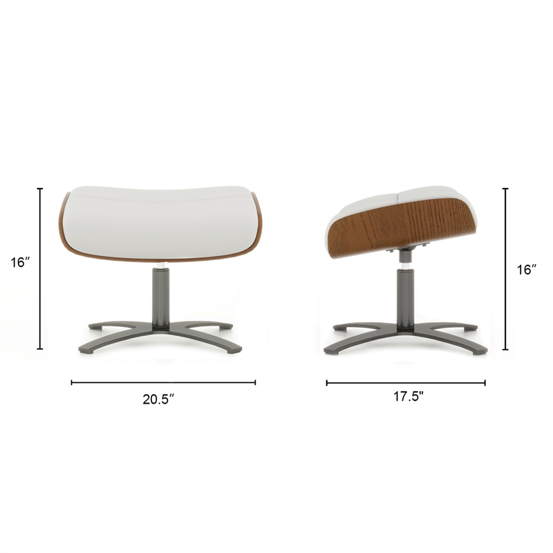 Pemberly Row Contemporary Genuine Leather Footstool Ottoman in White