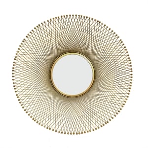 Pemberly Row Contemporary 31.5&quot Round Gold Sunburst Accent Mirror