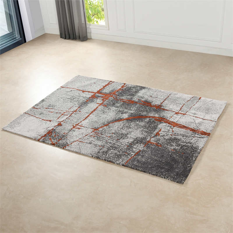 Pemberly Row 5' x 6.5' Abstract Stone Area Rug in Gray and Orange