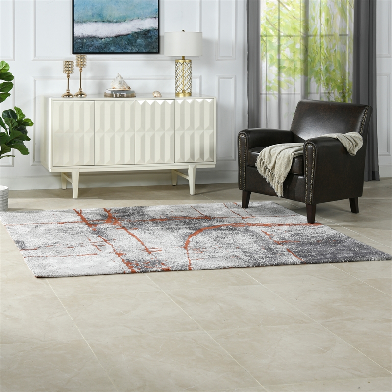 Pemberly Row 5' x 6.5' Abstract Stone Area Rug in Gray and Orange