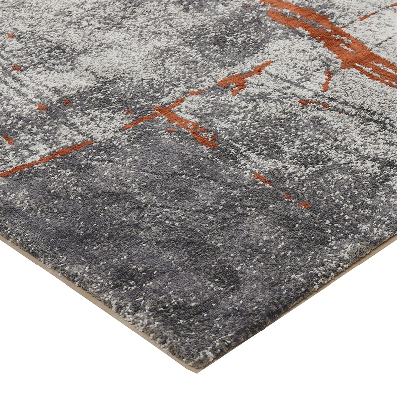 Pemberly Row 5' x 6.5' Abstract Stone Area Rug in Gray and Orange