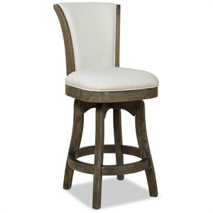Pemberly Row 27&quot Swivel Counter Height Bar Stool in Natural White Linen