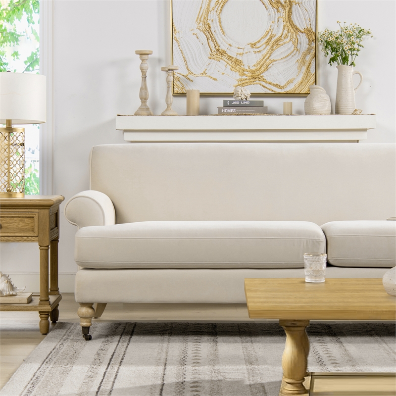 Pemberly Row Contemporary 2-Cushion Tightback Sofa in French Beige