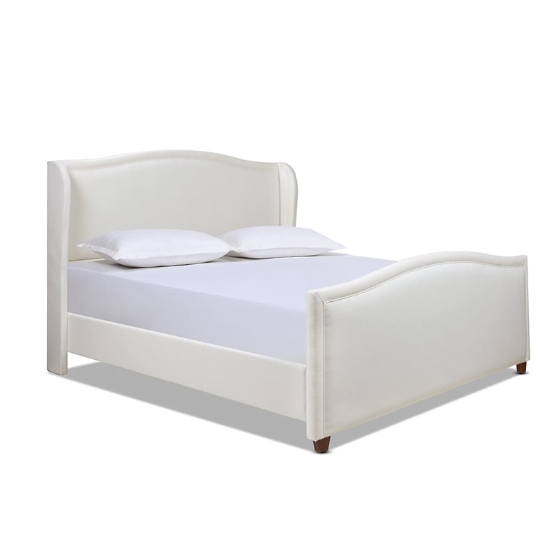 Pemberly Row King Upholstered Wingback Panel Bed Frame in Antique White