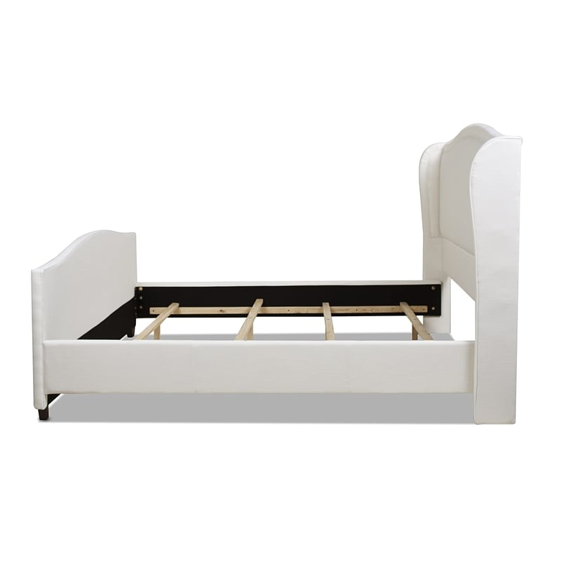 Pemberly Row King Upholstered Wingback Panel Bed Frame in Antique White
