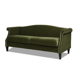Pemberly Row 77&quot Camel Back Small Space Sofa in Olive Green Performance Velvet