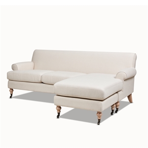 Pemberly Row 91&quot L-Shape Reversible Sectional Sofa in Light Beige Linen