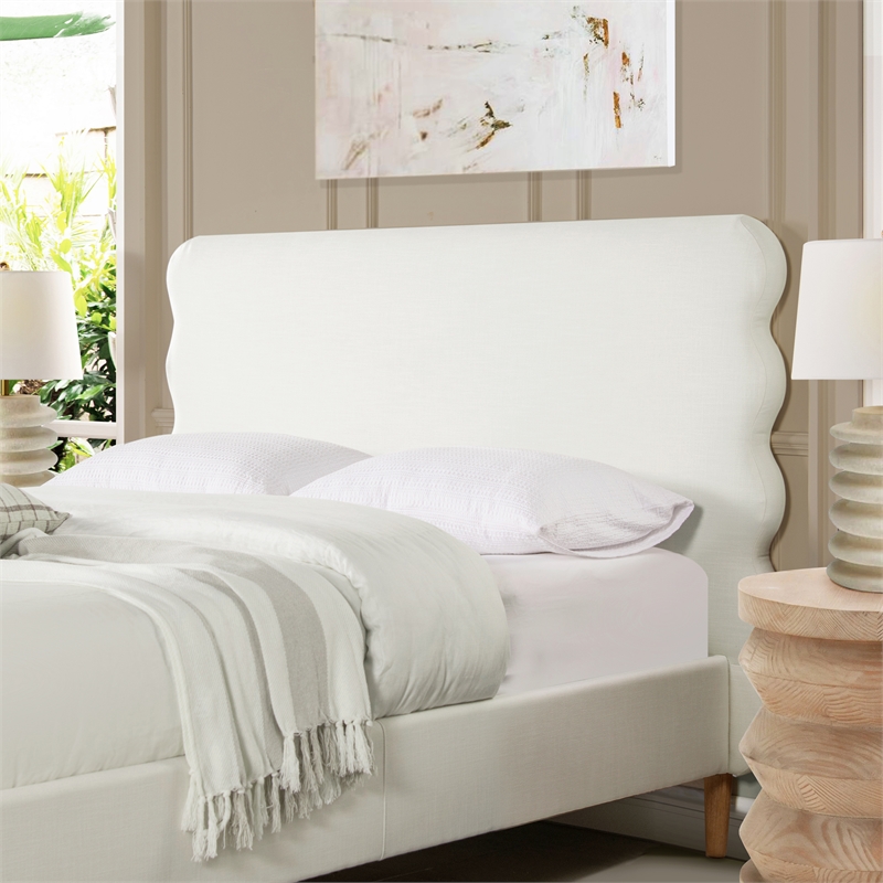 Pemberly Row Queen Wavy Headboard Platform Bed in Antique White