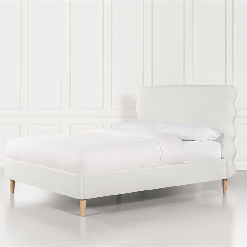 Pemberly Row Queen Wavy Headboard Platform Bed in Antique White