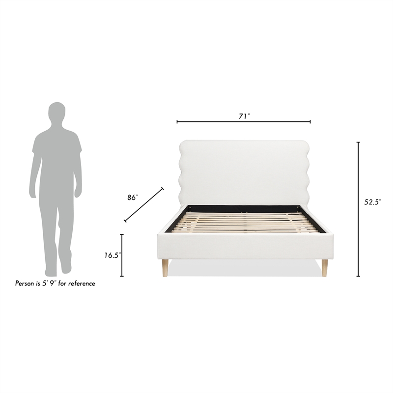 Pemberly Row Queen Wavy Headboard Platform Bed in Antique White