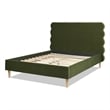 Pemberly Row Queen Wavy Headboard Platform Bed in Olive Green Velvet