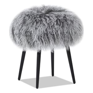 Pemberly Row 16&quot Mongolian Sheepskin Round Ottoman in Dimensional Gray