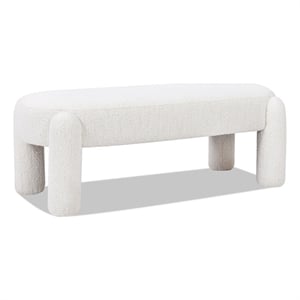 Pemberly Row 49&quot Oval Fully Upholstered Bench in Milk Cream White Boucle