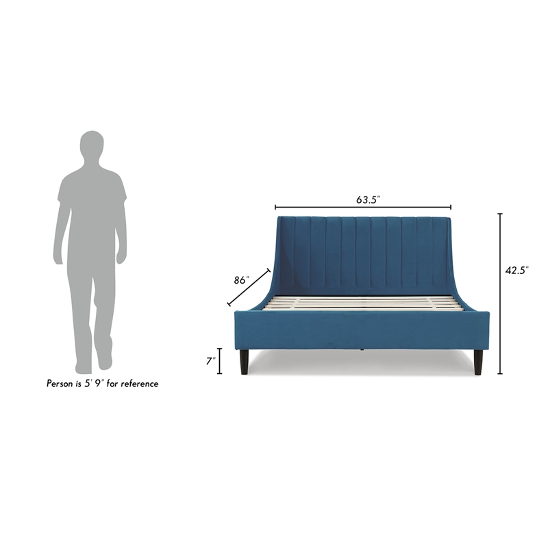 Pemberly Row Queen Tufted Headboard Platform Bed in Satin Teal Velvet