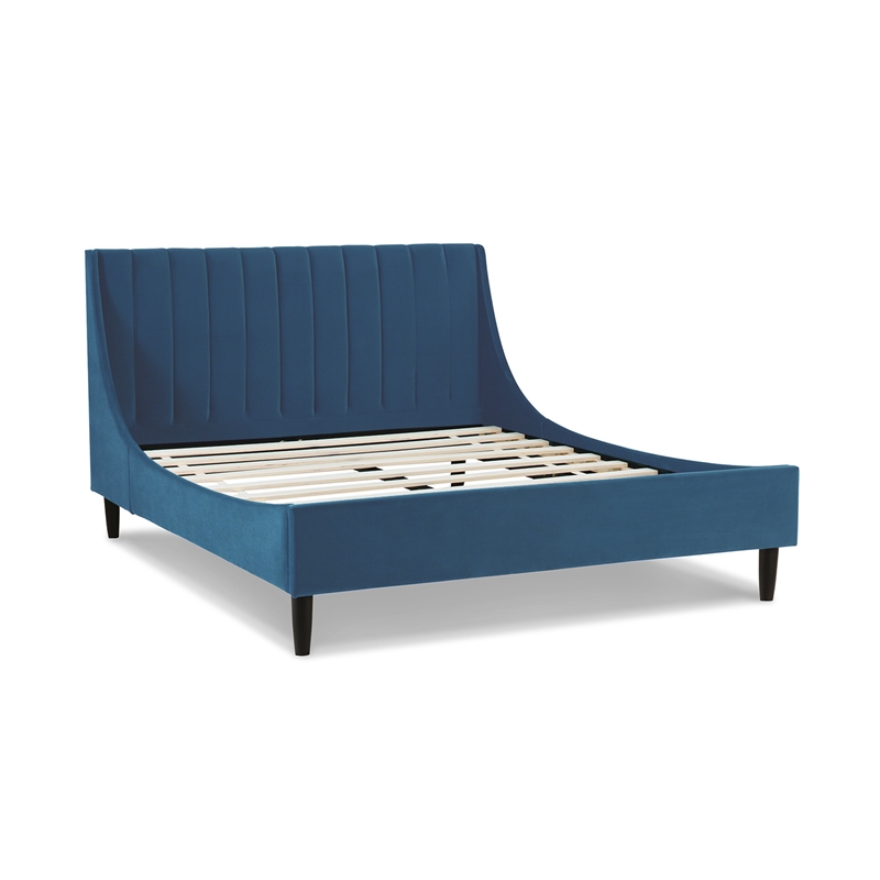 Pemberly Row Queen Tufted Headboard Platform Bed in Satin Teal Velvet