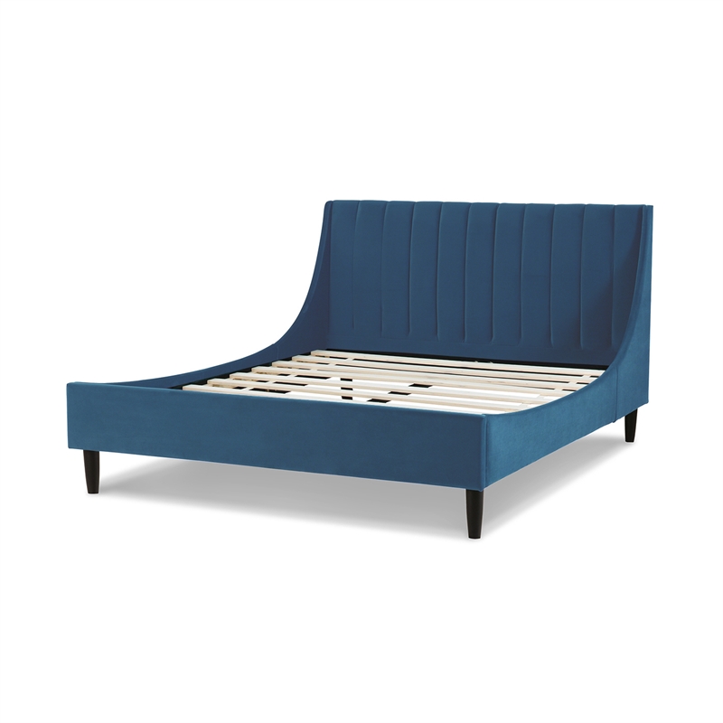 Pemberly Row Queen Tufted Headboard Platform Bed in Satin Teal Velvet