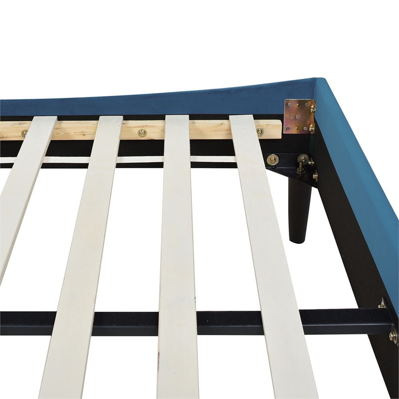 Pemberly Row Queen Tufted Headboard Platform Bed in Satin Teal Velvet