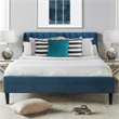 Pemberly Row Queen Tufted Headboard Platform Bed in Satin Teal Velvet