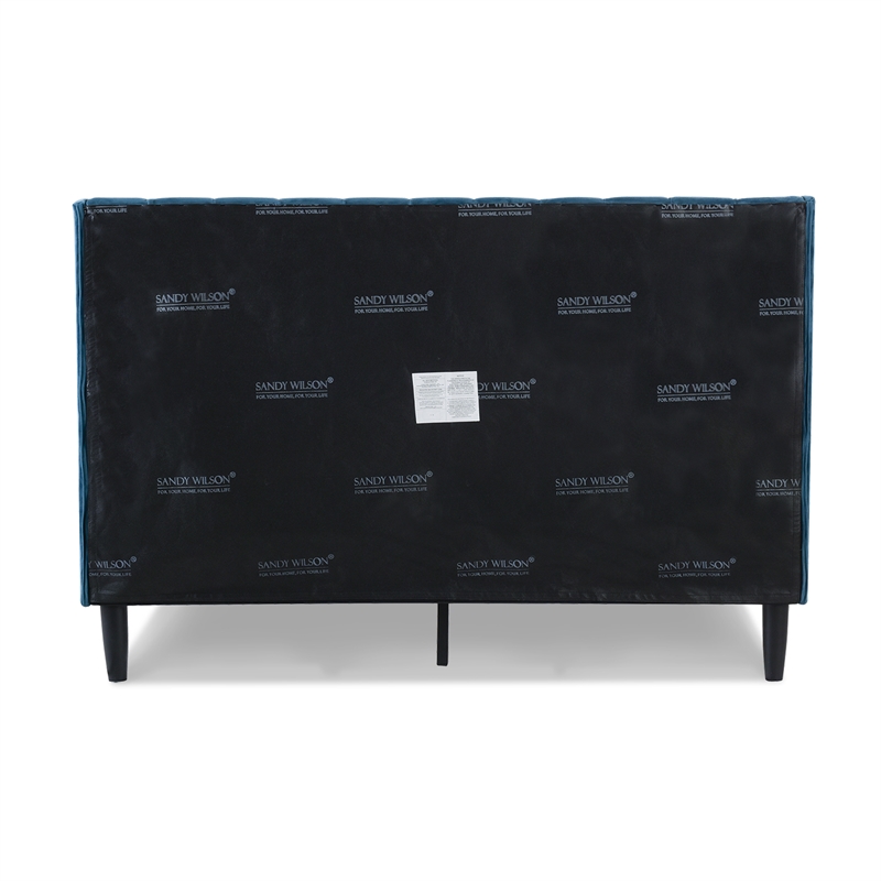 Pemberly Row Queen Tufted Headboard Platform Bed in Satin Teal Velvet