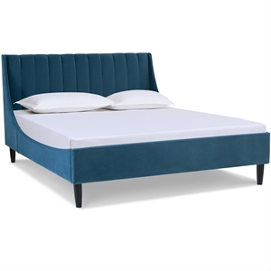 Pemberly Row Queen Tufted Headboard Platform Bed in Satin Teal Velvet