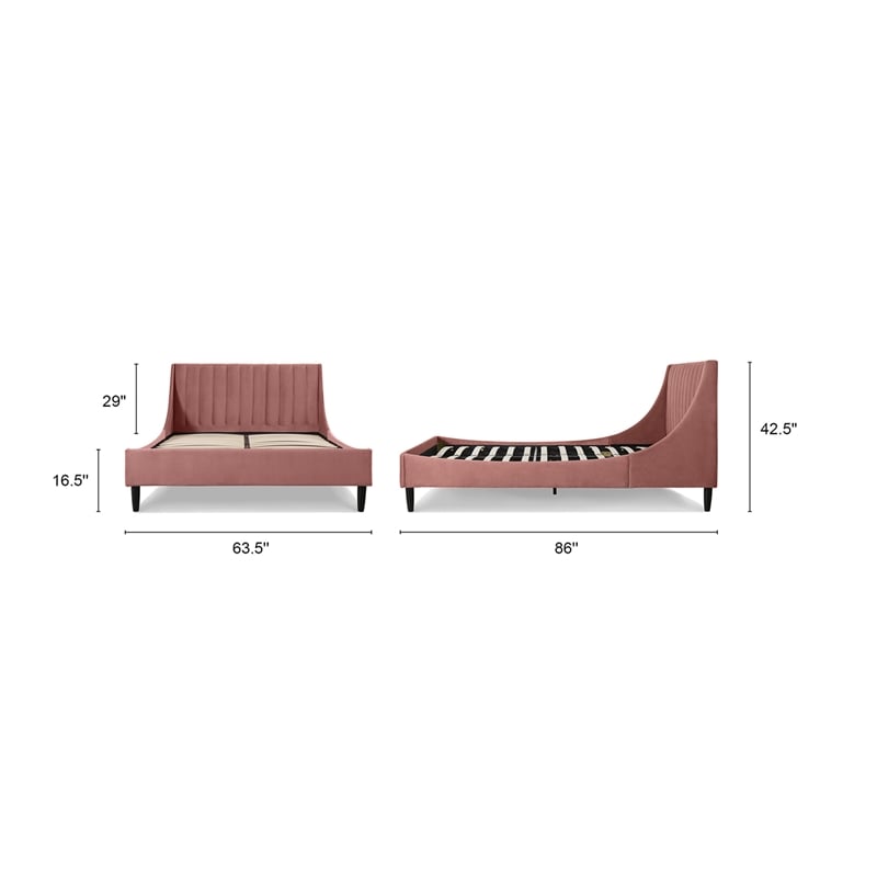 Pemberly Row Contemporary Queen Upholstered Platform Bed in Ash Rose