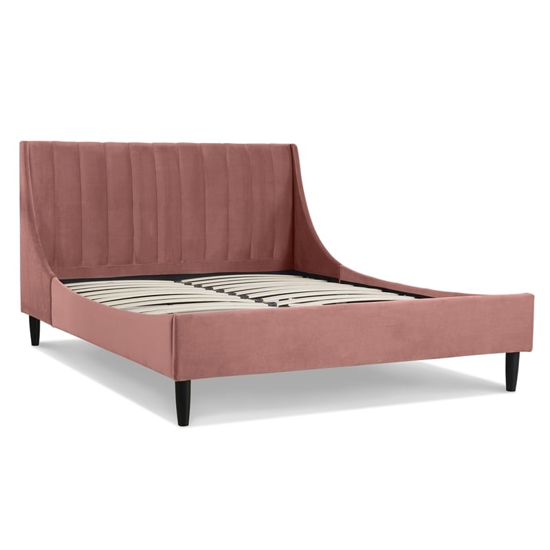 Pemberly Row Contemporary Queen Upholstered Platform Bed in Ash Rose