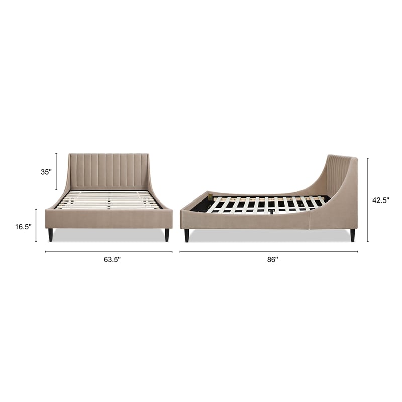 Pemberly Row Contemporary Queen Upholstered Platform Bed in Mink Beige