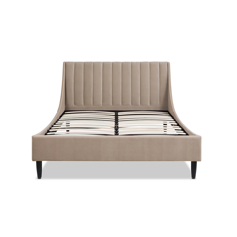 Pemberly Row Contemporary Queen Upholstered Platform Bed in Mink Beige