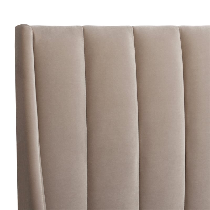 Pemberly Row Contemporary Queen Upholstered Platform Bed in Mink Beige