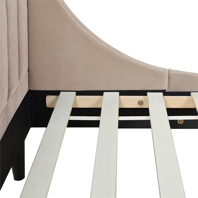 Pemberly Row Contemporary Queen Upholstered Platform Bed in Mink Beige
