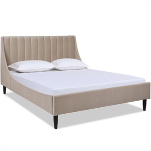 Pemberly Row Contemporary Queen Upholstered Platform Bed in Mink Beige