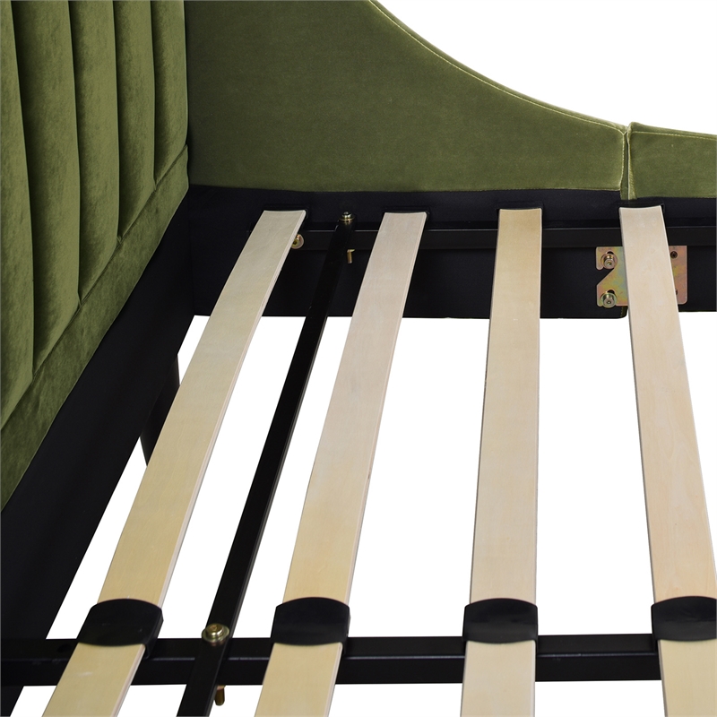 Pemberly Row Queen Tufted Headboard Platform Bed in Olive Green Velvet