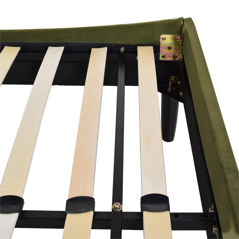 Pemberly Row Queen Tufted Headboard Platform Bed in Olive Green Velvet