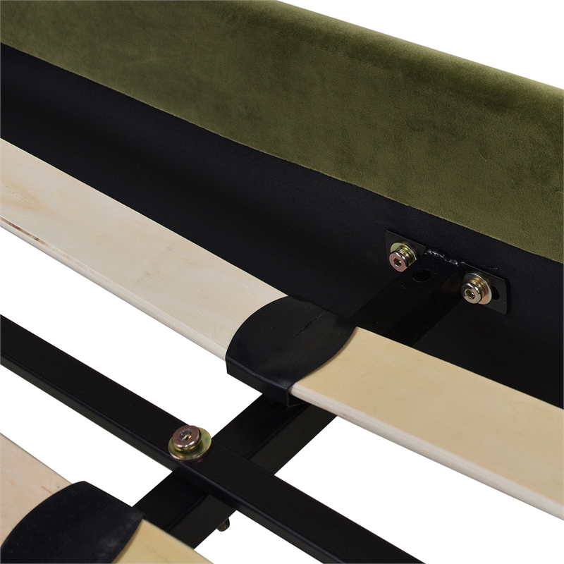 Pemberly Row Queen Tufted Headboard Platform Bed in Olive Green Velvet