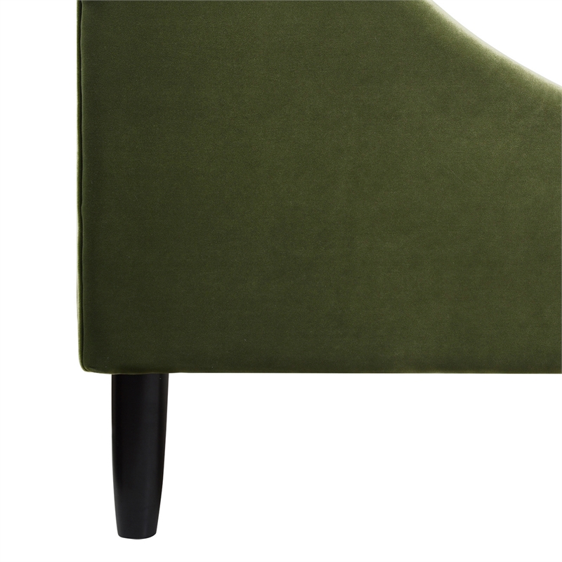 Pemberly Row Queen Tufted Headboard Platform Bed in Olive Green Velvet